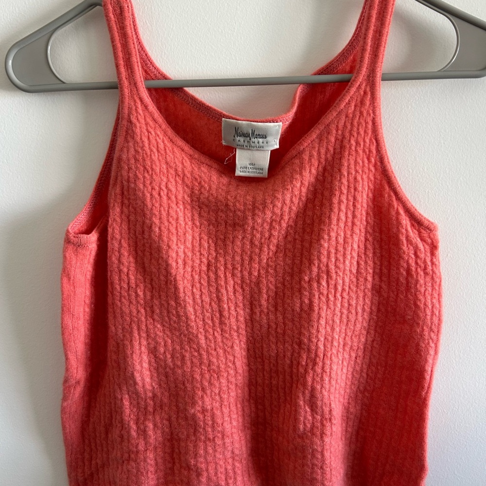 Neiman Marcus Coral Cashmere Tank Top
